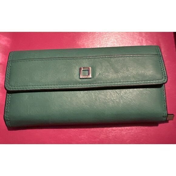 Vintage LODIS‎ Envelope Style Audrey Navy & Green Leather Checkbook - Picture 1 of 5